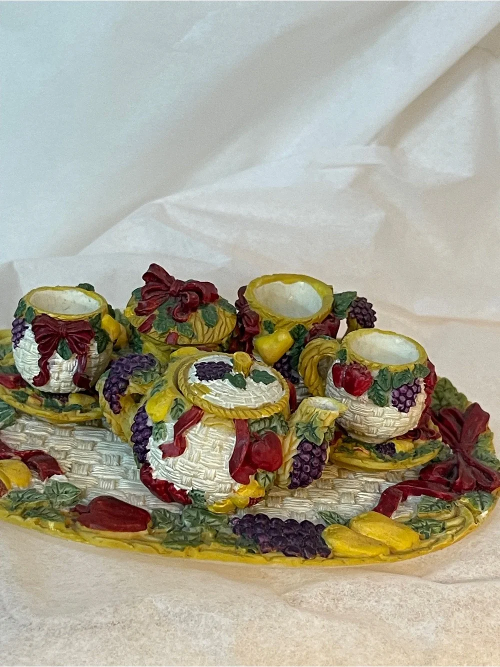 Vintage 4 Sets 33 Pcs Miniature PolyResin  Figurines Children’s Tea Setting!